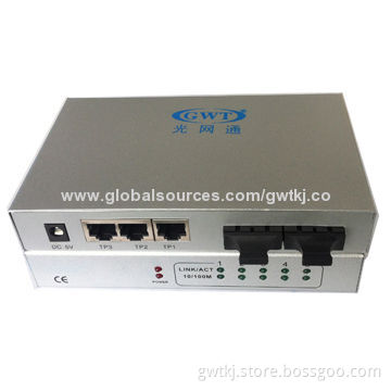 100M fiber media converter with 3TX+2FX, single mode 0~120km